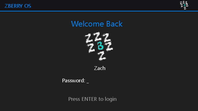 ZBerry OS Login Screen
